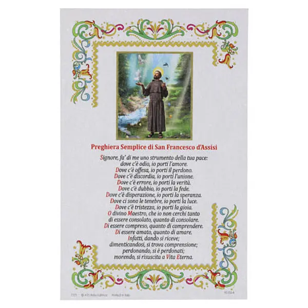 Parchemin Saint François avec prière et décorations florales 15x10 cm ITALIEN