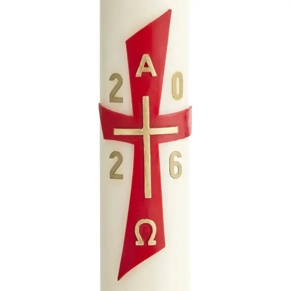 Cierge de Pâques Croix Rouge - Fabriqué et décoré à la main #Réf 15