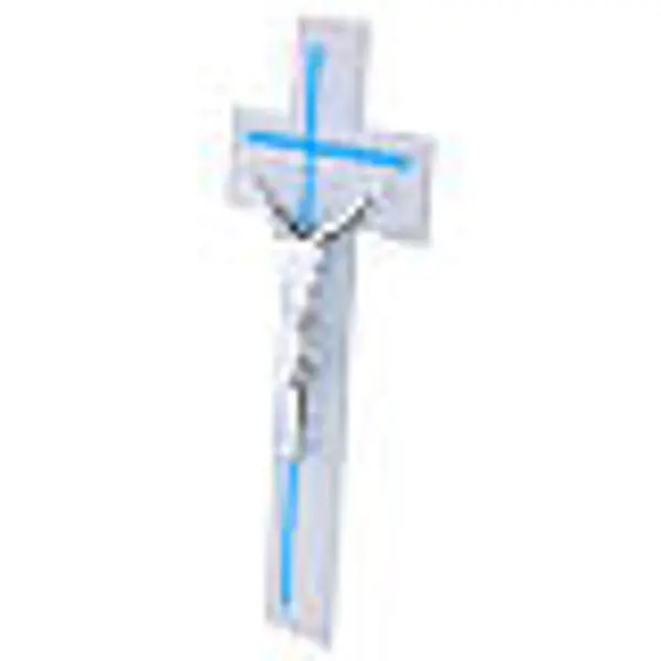 Croix en verre bicolore corps moderne argenté 34x16 cm