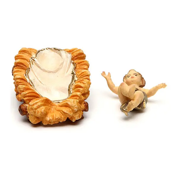 Enfant Jésus avec berceau crèche Original bois peint Val Gardena 10 cm
