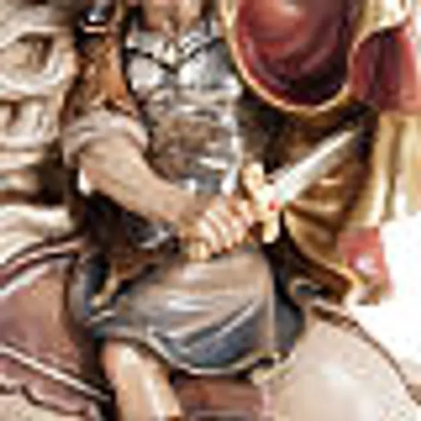 Statue bois St Martin et le pauvre peinte