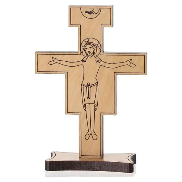 Crucifix de Saint-Damien à poser en bois d'olivier Monastère des Clarisses 10x6,5 cm