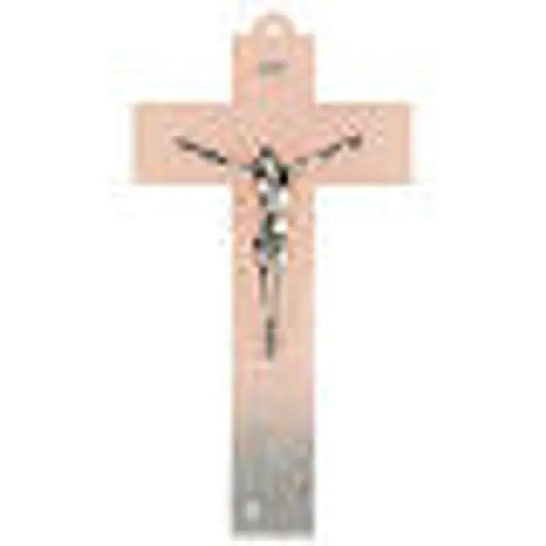 Crucifix verre de Murano dégradé rose-gris 35x20 cm