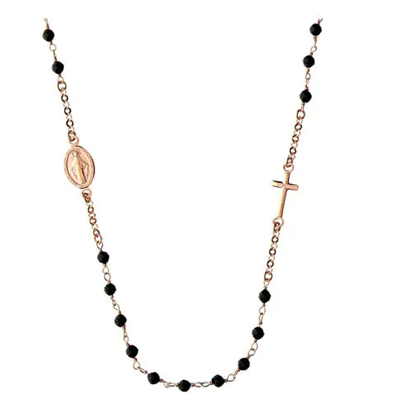 Collier ras de cou Benedictus rosé avec grains noirs argent 925
