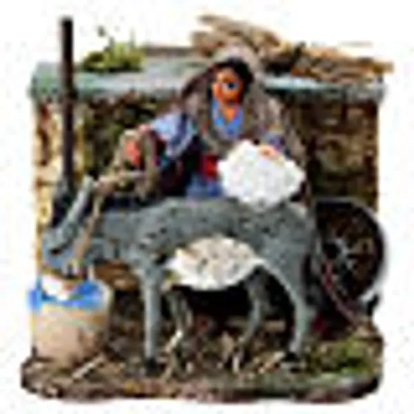 Fermier brossant son âne mouvement crèche napolitaine 8 cm