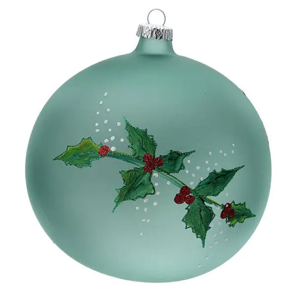 Boule Noël lanterne houx verre soufflé 150 mm