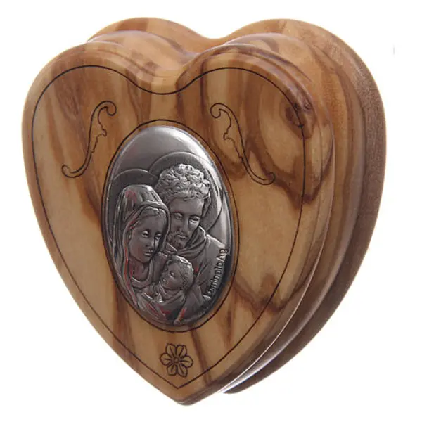 Coffret coeur en olivier avec chapelet en bois 5 mm