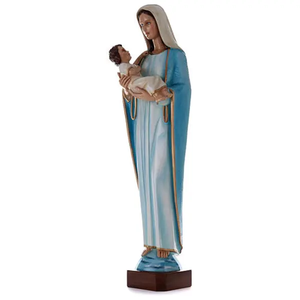 Statue Vierge à l'enfant Jésus marbre reconstitué 115 cm peint