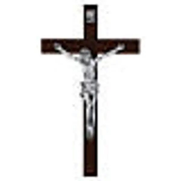 Crucifix bois couleur noyer Jésus résine argent mat 25 cm Valenti