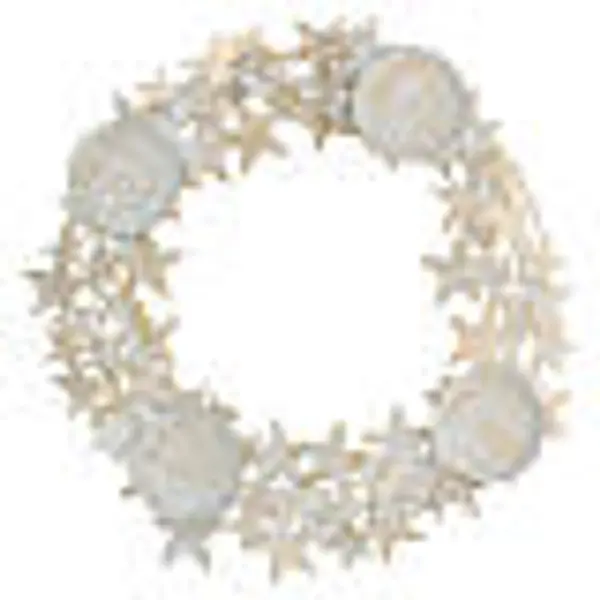 Couronne de l'Avent métal blanc et or étoiles et bougeoirs max 7,5 cm