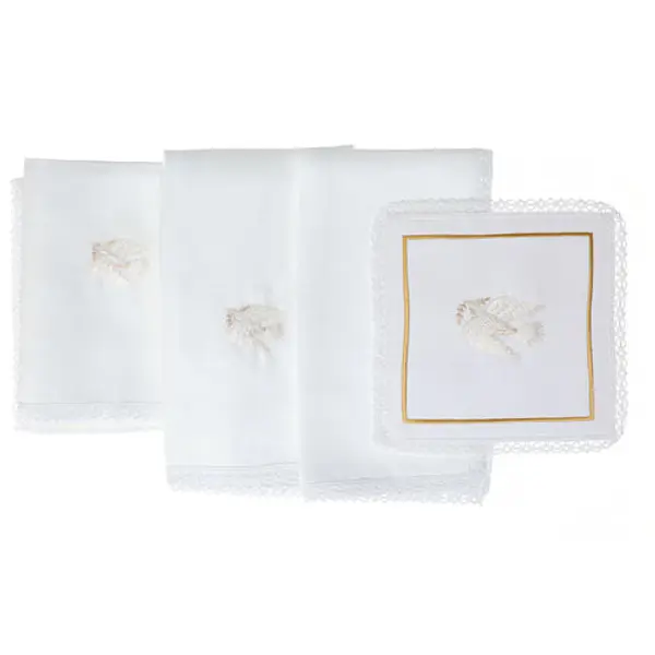 Linges d'autel avec colombe blanche 4 pcs lin coton viscose