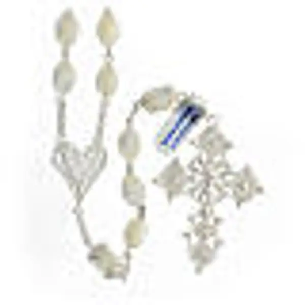 Chapelet argent 800 croix filigrane grains nacre 12x9 mm