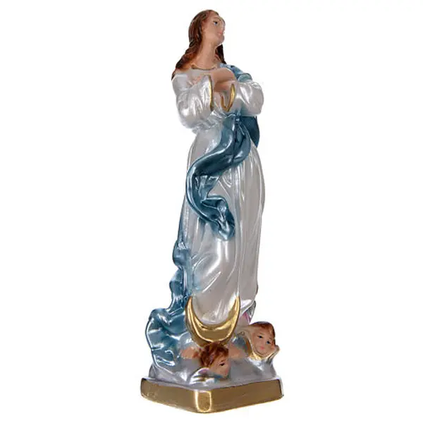 Statue en plâtre nacré Vierge avec anges 20 cm