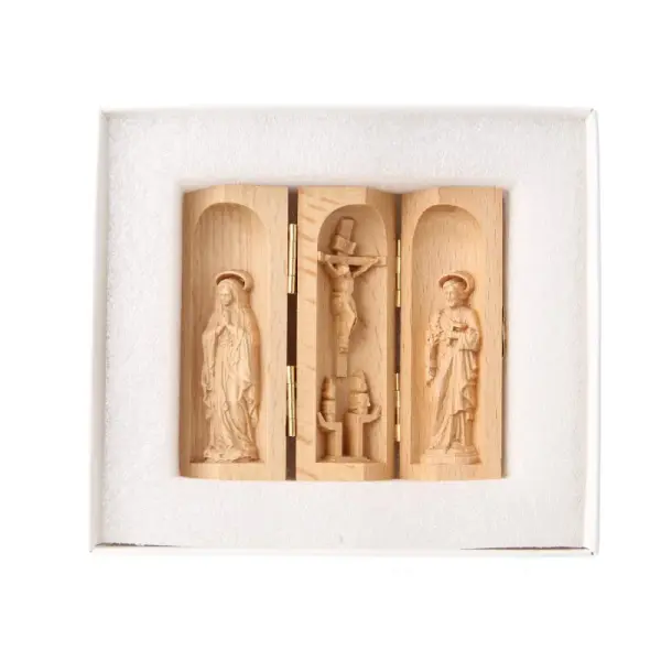 Triptyque de Notre Dame de Lourdes en bois massif 10x8cm