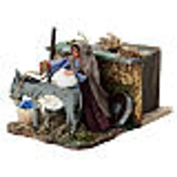 Fermier brossant son âne mouvement crèche napolitaine 8 cm