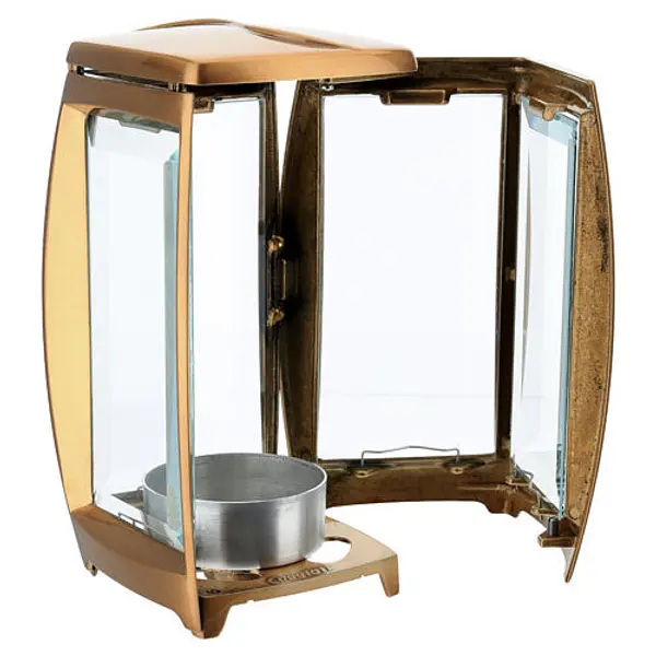 Lampe de cimetière carrée en bronze pour bougies de diamètre 6,5 cm