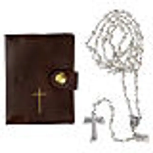Étui pour chapelet marron Saint François d'Assise grains 6 mm blanc