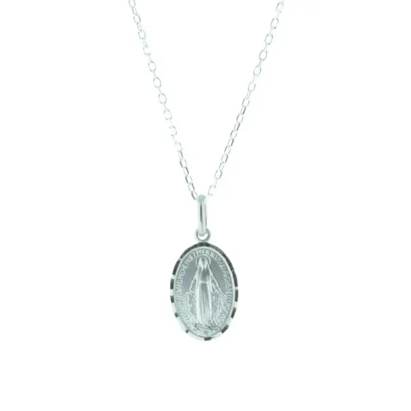 Silver necklace of Our lady of Grace with diamond edge 15 mm