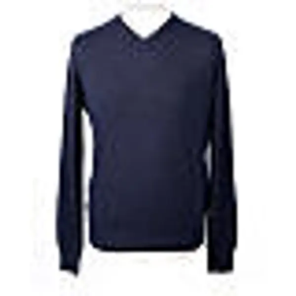 Pull jersey col en V bleu 10% cachemire 40% laine mérinos In Primis