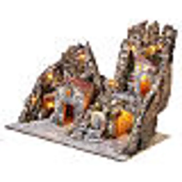 Bourgade illuminée avec escalier 50x60x35 cm crèche napolitaine 8 cm