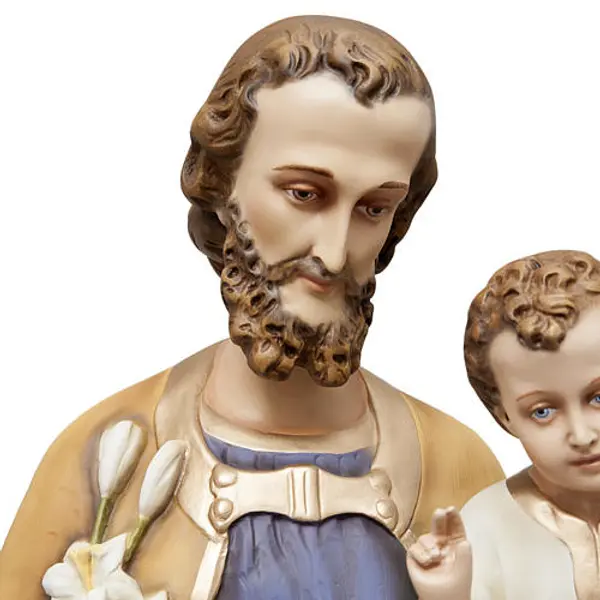 St Joseph à l'enfant 130 cm fibre de verre peinte