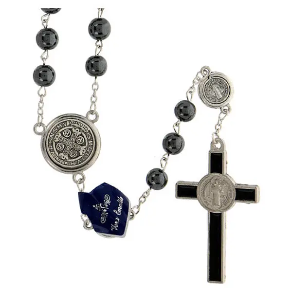 Chapelet Saint Benoît grains hématite 8 mm