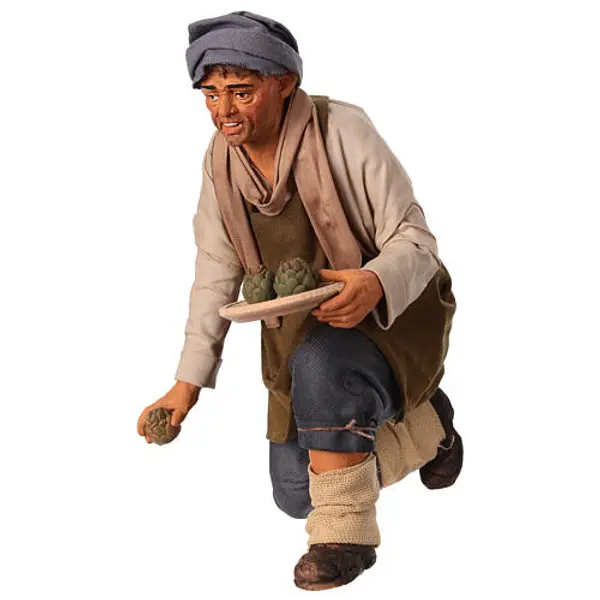 Homme à genoux avec artichaut 30 cm crèche napolitaine