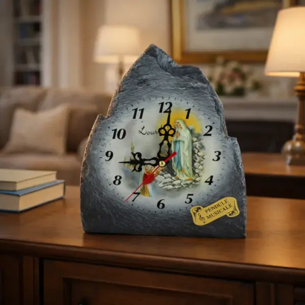 Musical clock of Lourdes in Pyrenean slate 17x23cm