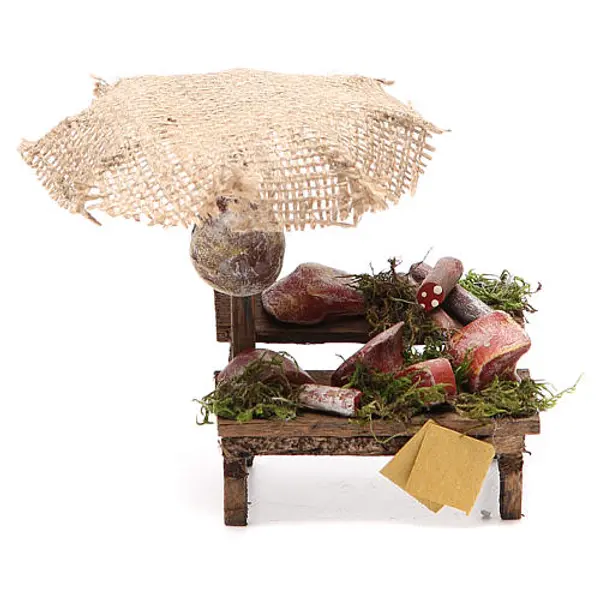 Banc crèche charcuterie viande avec parasol 12x10x12 cm