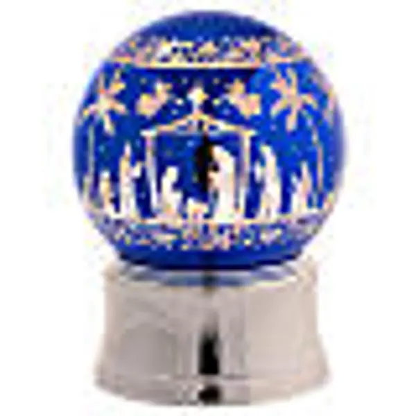 Boule éclairée 120 mm bleue paillettes base argentée Crèche 12x12x15 cm