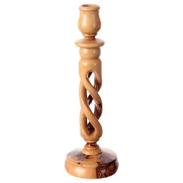 Bougeoir en bois d'olivier avec décoration