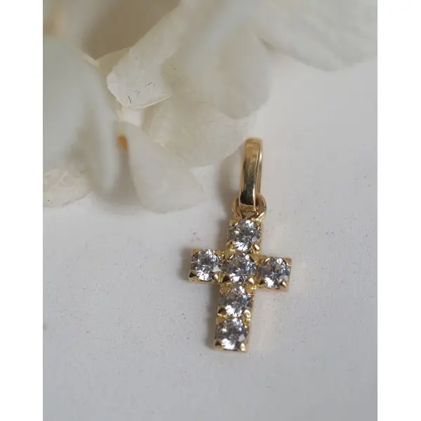 Pendentif Croix zirconium et Or 18 carats