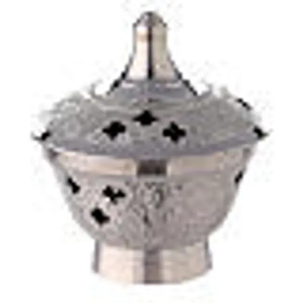 Brûle-encens laiton nickelé décorations gravées 10 cm