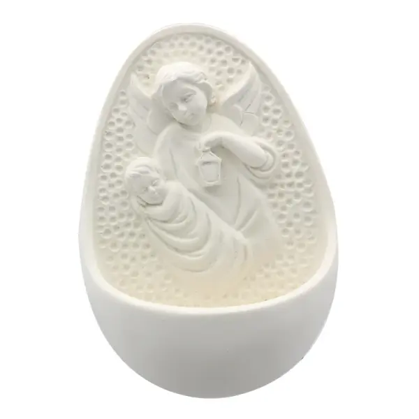 12 cm Alabaster Holy Water Font with Angels