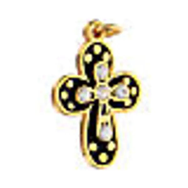 Croix pendentif zamak doré émail noir strass cristal