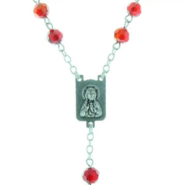 Chapelet de Lourdes en cristal véritable, coeur Apparition de Lourdes