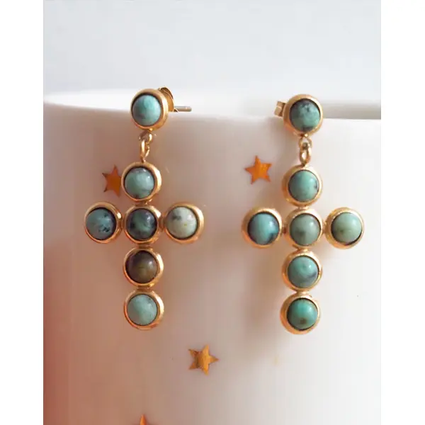 Boucles d'oreilles Croix Divine turquoises