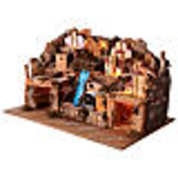 Bourgade crèche rustique avec grotte moulin éclairage 50x80x50 cm