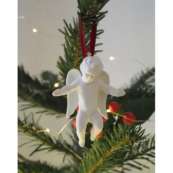 Petit ange blanc en biscuit de porcelaine vintage à suspendre