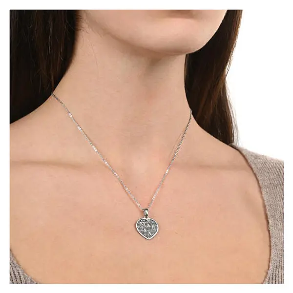 Collier Benedictus coeur Mater 19 mm Benedictus argent 925 rhodié bruni